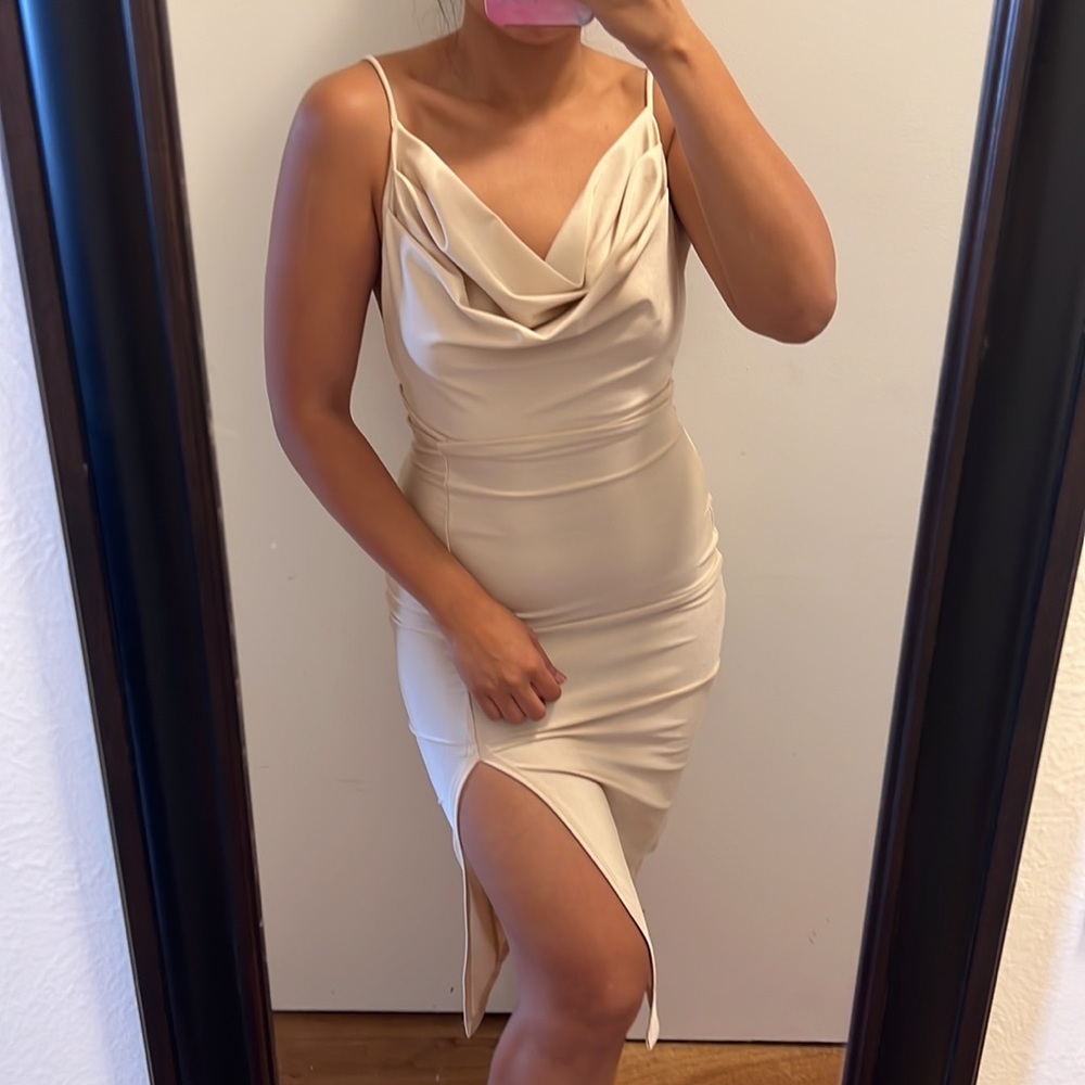 ⚫️  RUDA draped cowl loose neck open back dress nude​​